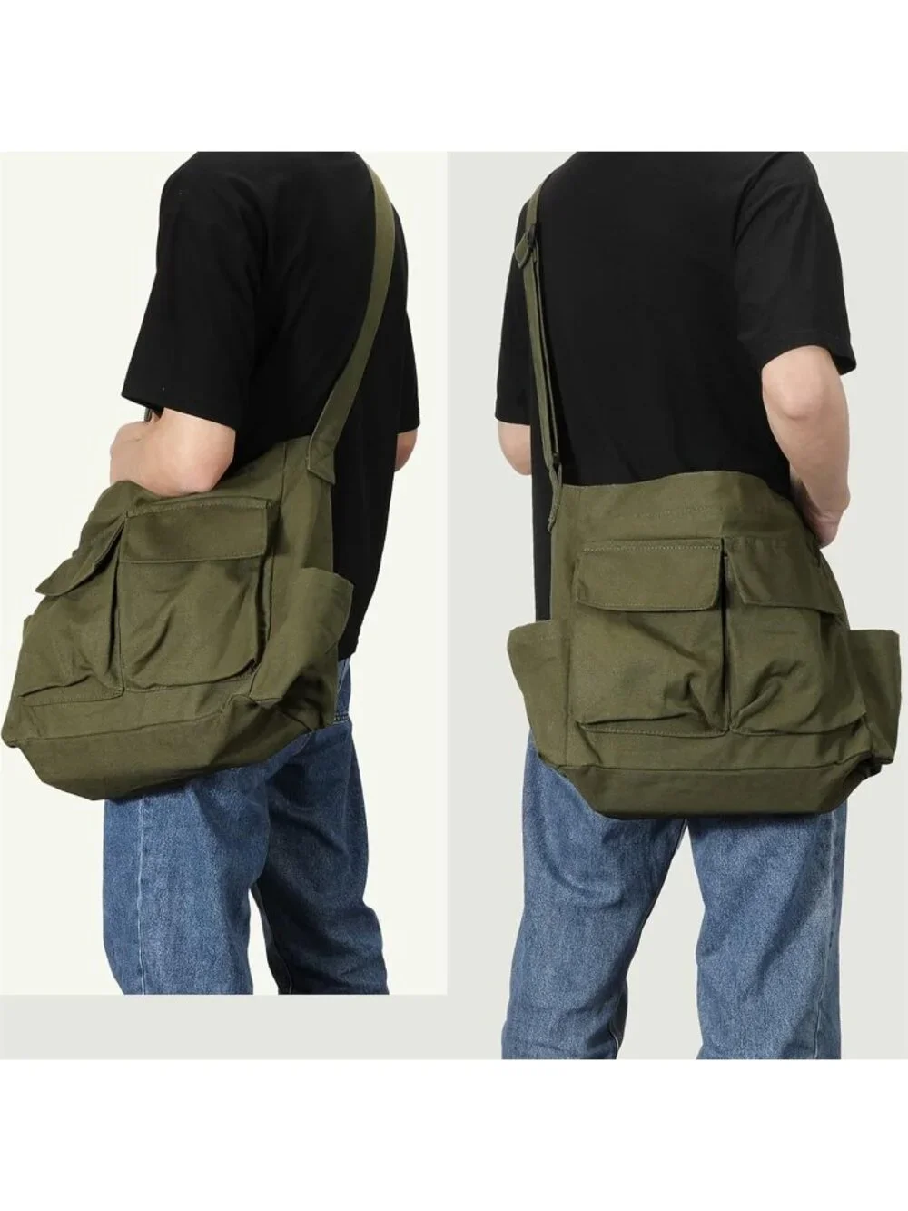 Women's Army Green Multiple Pockets Large Hobo Crossbody Shoulder Bag - Picture 6 of 6